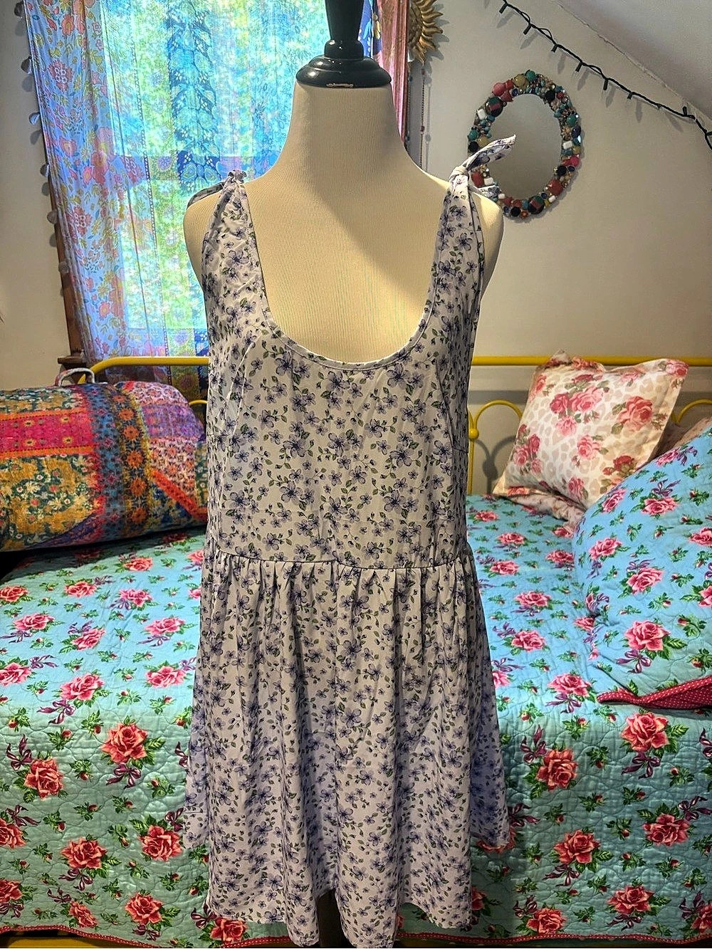 Floral Mini Dress in Purple & White Like New